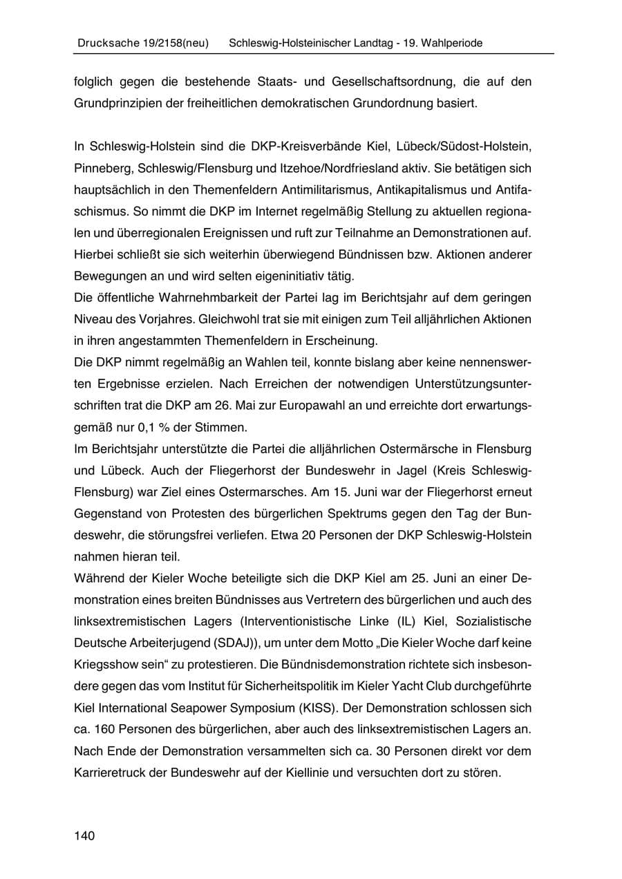 Seite 154 des Verfassungsschutzbericht 2019 Schleswig-Holstein