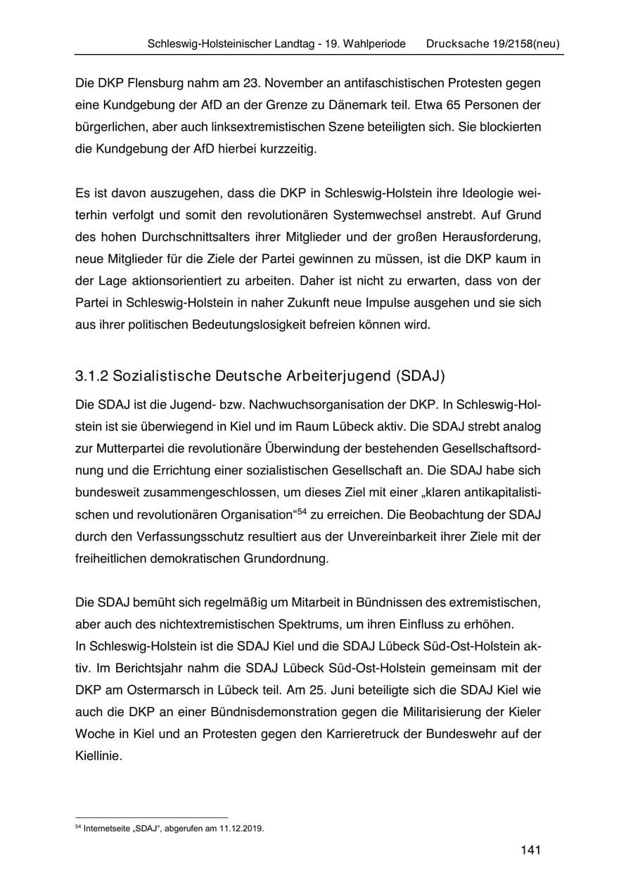 Seite 155 des Verfassungsschutzbericht 2019 Schleswig-Holstein