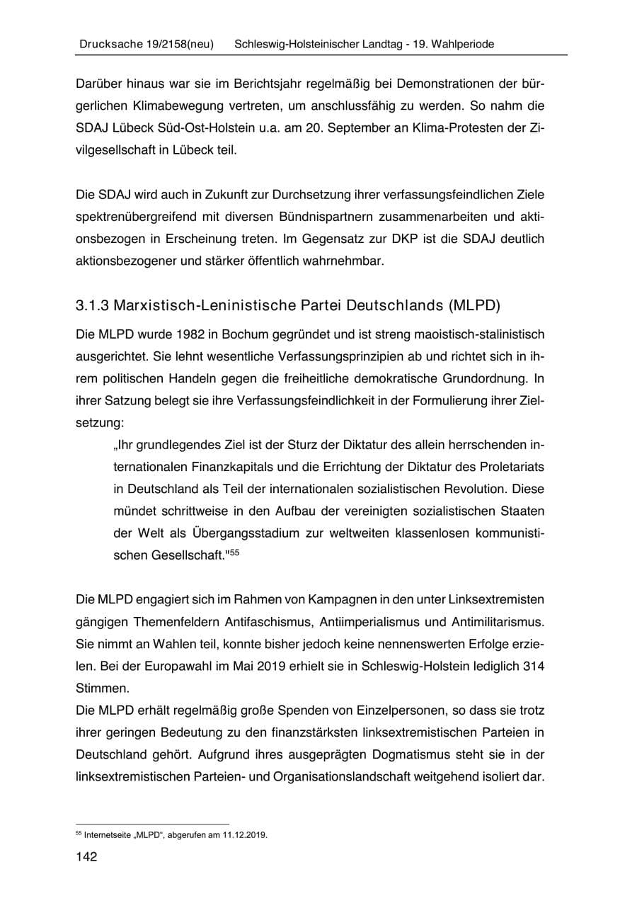 Seite 156 des Verfassungsschutzbericht 2019 Schleswig-Holstein