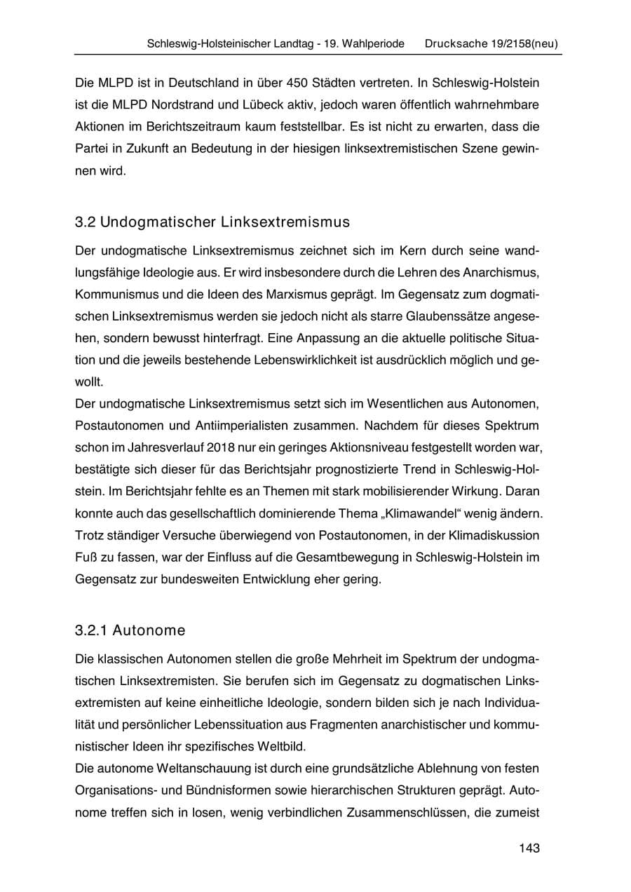 Seite 157 des Verfassungsschutzbericht 2019 Schleswig-Holstein