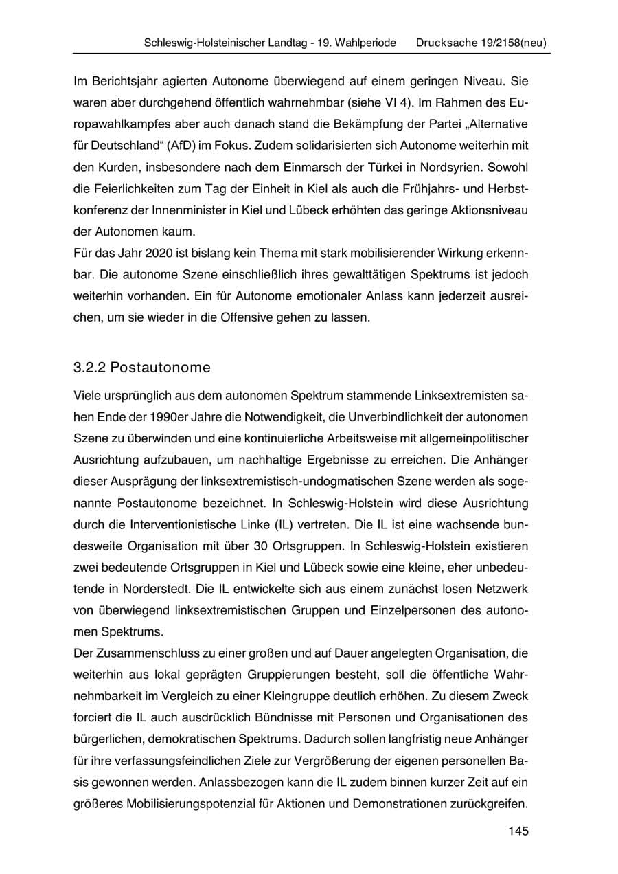 Seite 159 des Verfassungsschutzbericht 2019 Schleswig-Holstein