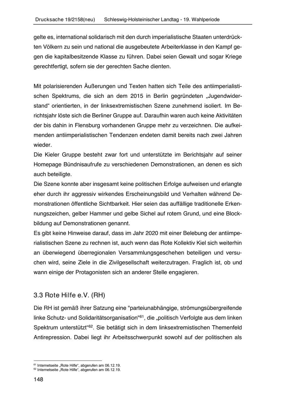 Seite 162 des Verfassungsschutzbericht 2019 Schleswig-Holstein