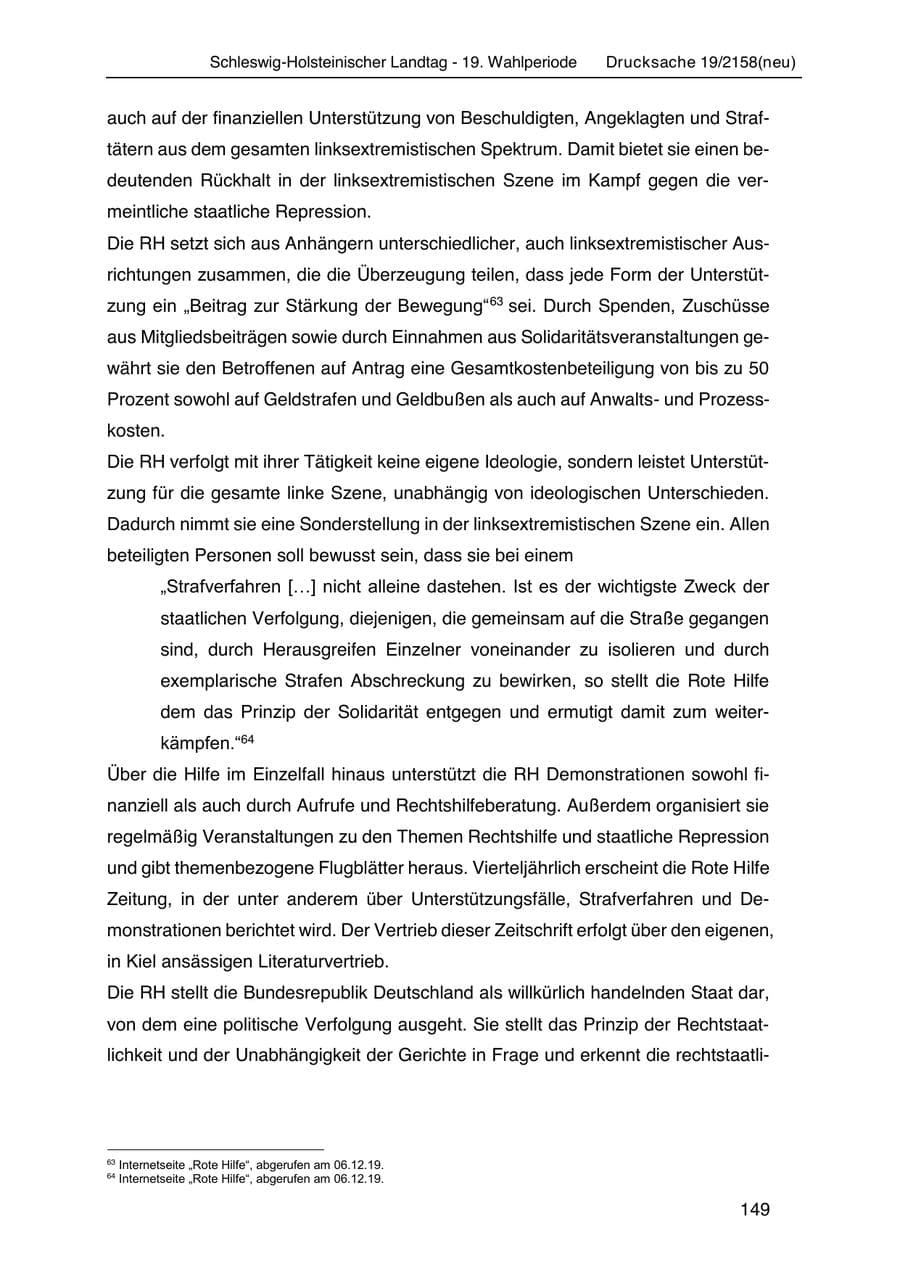 Seite 163 des Verfassungsschutzbericht 2019 Schleswig-Holstein