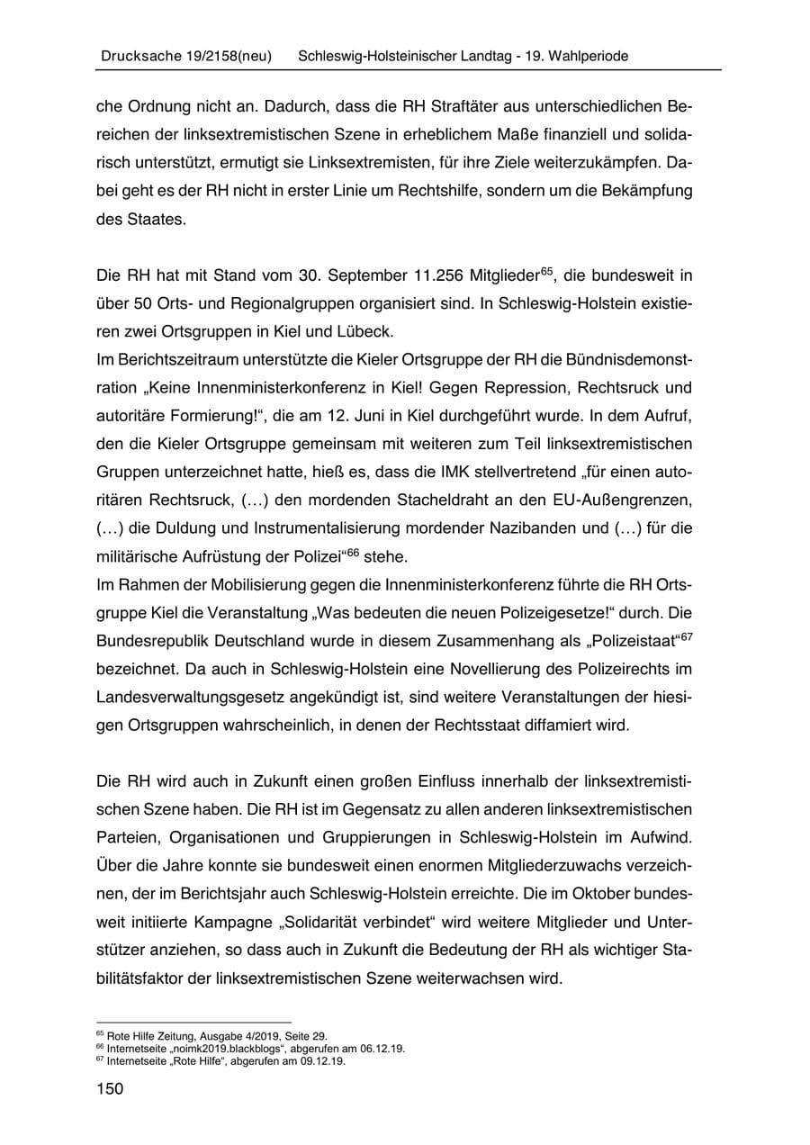 Seite 164 des Verfassungsschutzbericht 2019 Schleswig-Holstein