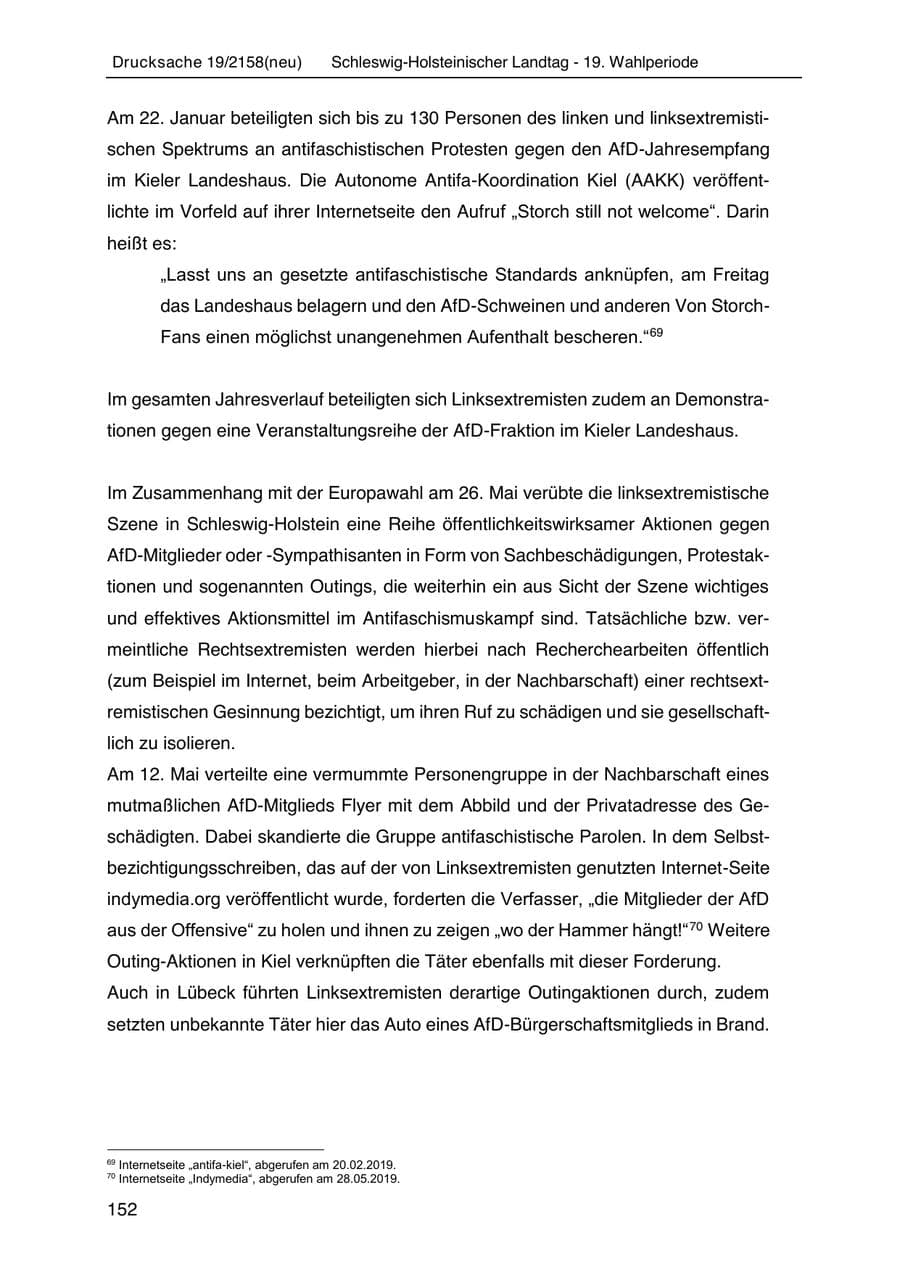 Seite 166 des Verfassungsschutzbericht 2019 Schleswig-Holstein