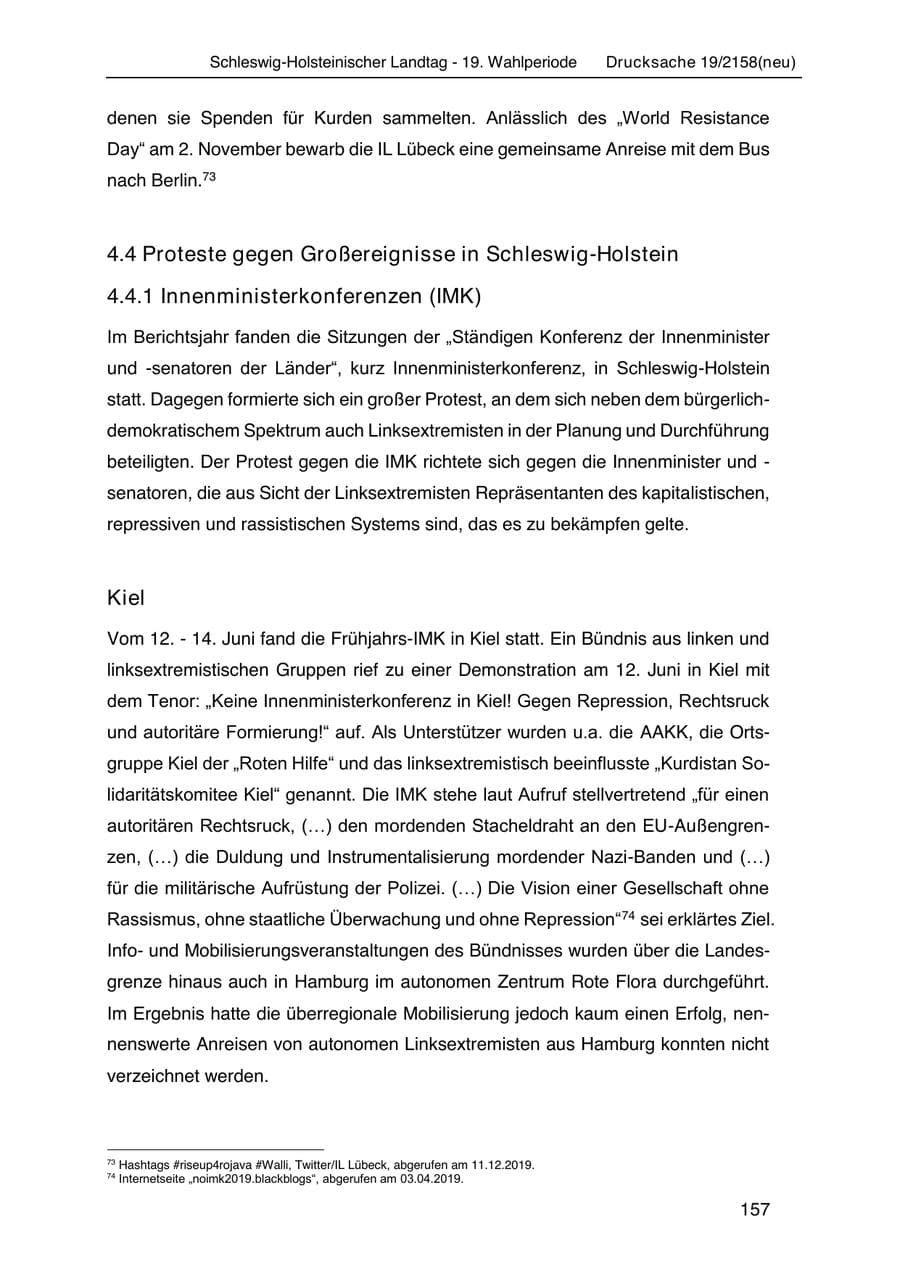 Seite 171 des Verfassungsschutzbericht 2019 Schleswig-Holstein