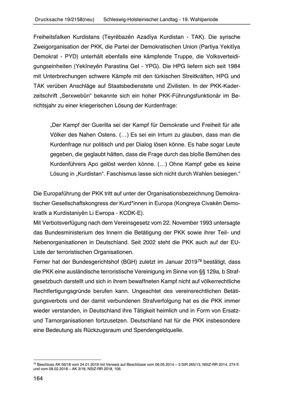 Seite 178 des Verfassungsschutzbericht 2019 Schleswig-Holstein