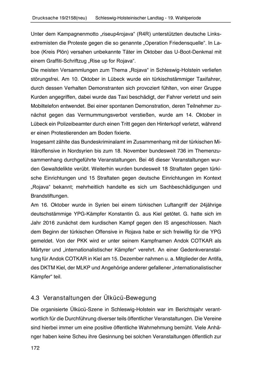 Seite 186 des Verfassungsschutzbericht 2019 Schleswig-Holstein