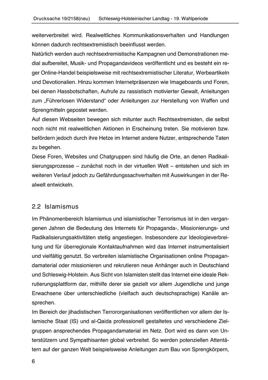 Seite 20 des Verfassungsschutzbericht 2019 Schleswig-Holstein