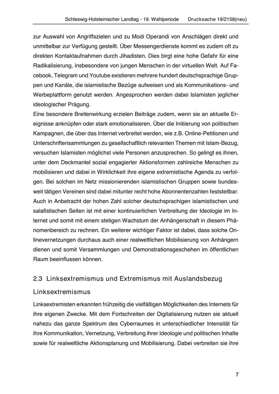 Seite 21 des Verfassungsschutzbericht 2019 Schleswig-Holstein