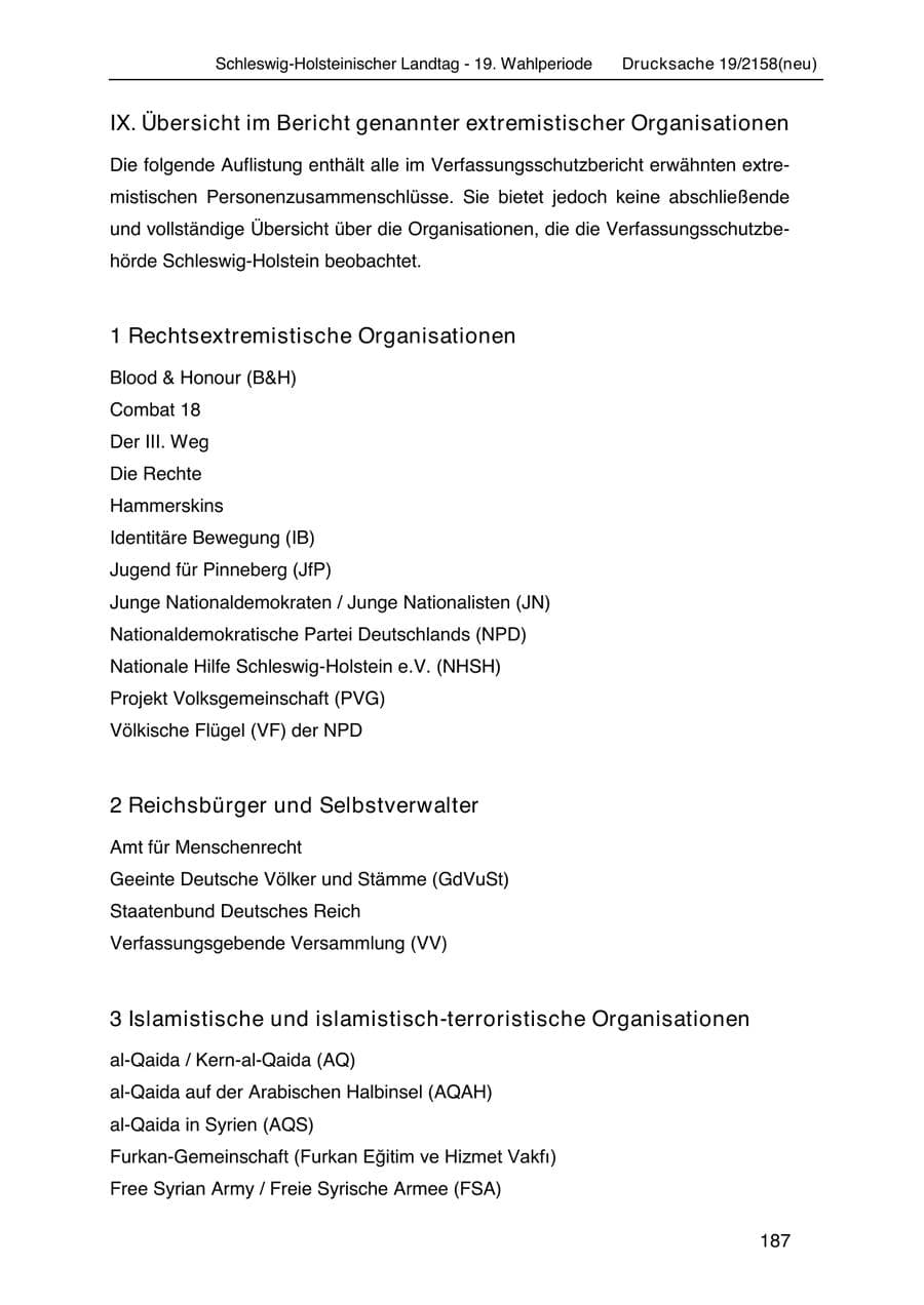 Seite 201 des Verfassungsschutzbericht 2019 Schleswig-Holstein