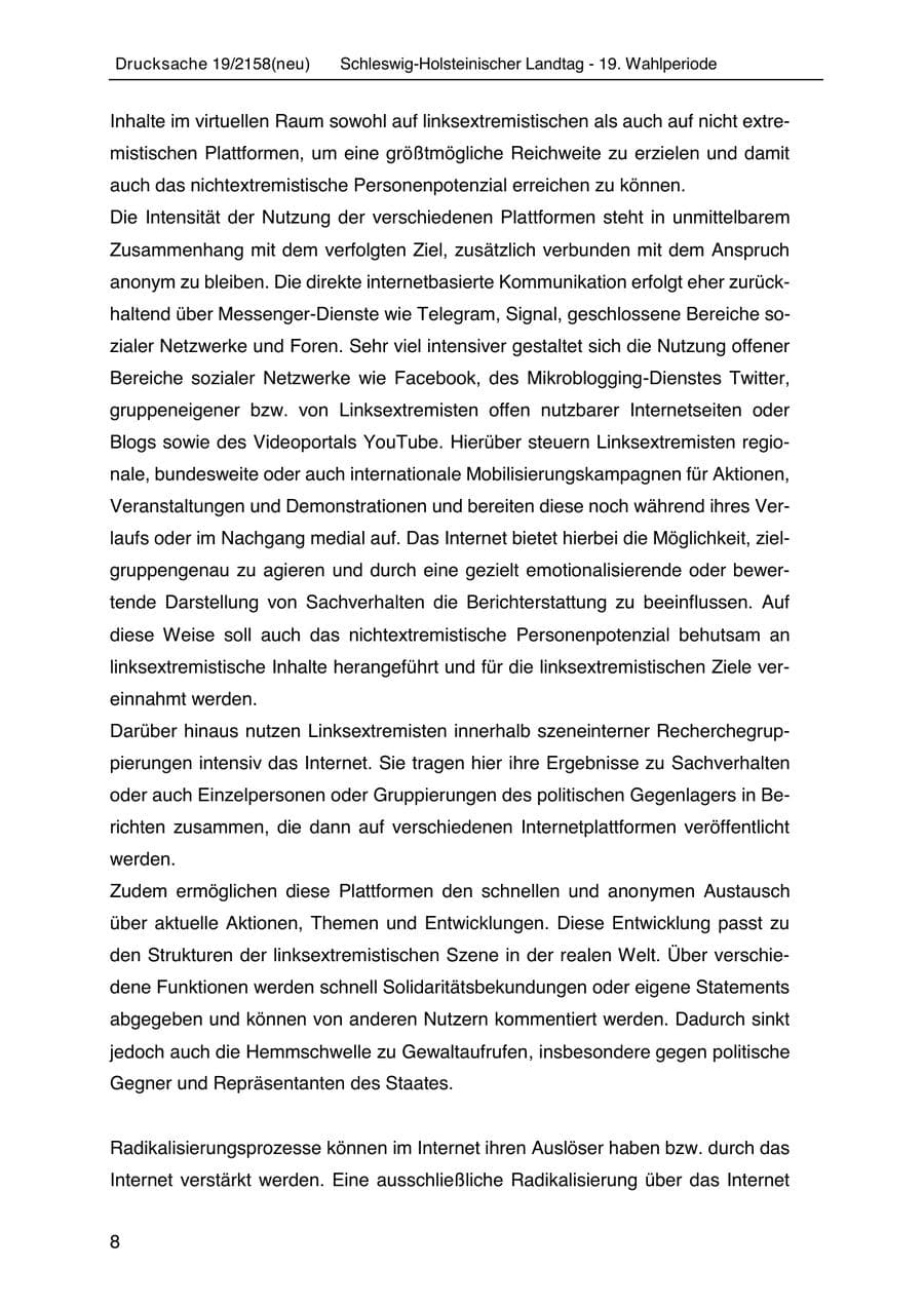 Seite 22 des Verfassungsschutzbericht 2019 Schleswig-Holstein