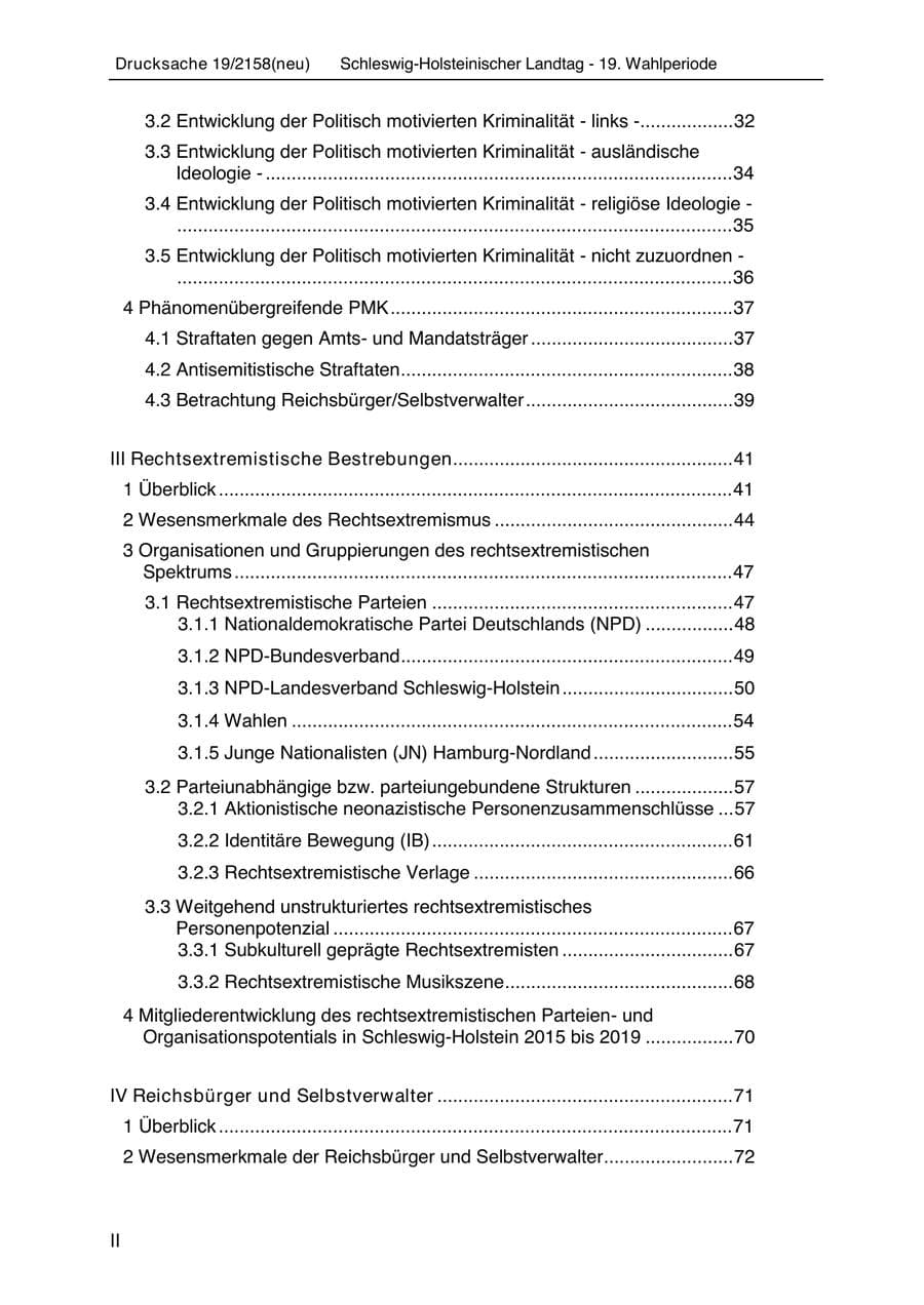 Seite 4 des Verfassungsschutzbericht 2019 Schleswig-Holstein