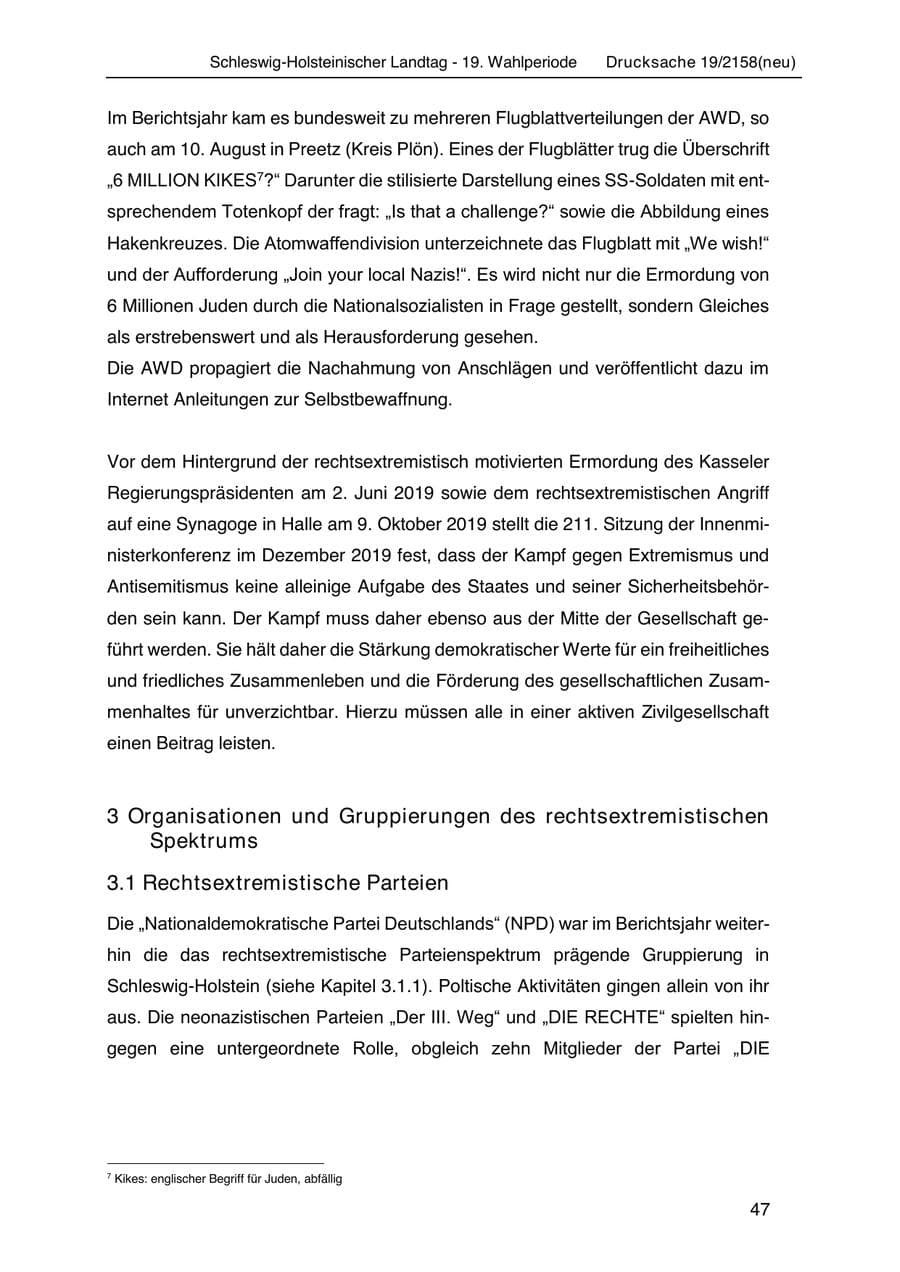 Seite 61 des Verfassungsschutzbericht 2019 Schleswig-Holstein