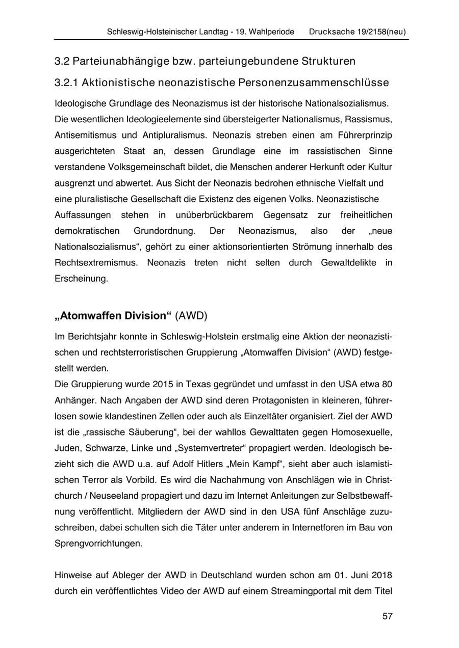 Seite 71 des Verfassungsschutzbericht 2019 Schleswig-Holstein