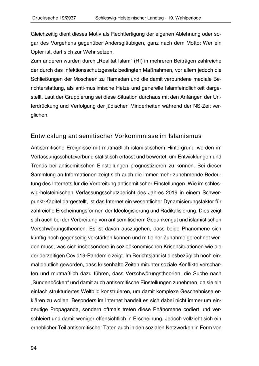 Seite 106 des Verfassungsschutzbericht 2020 Schleswig-Holstein