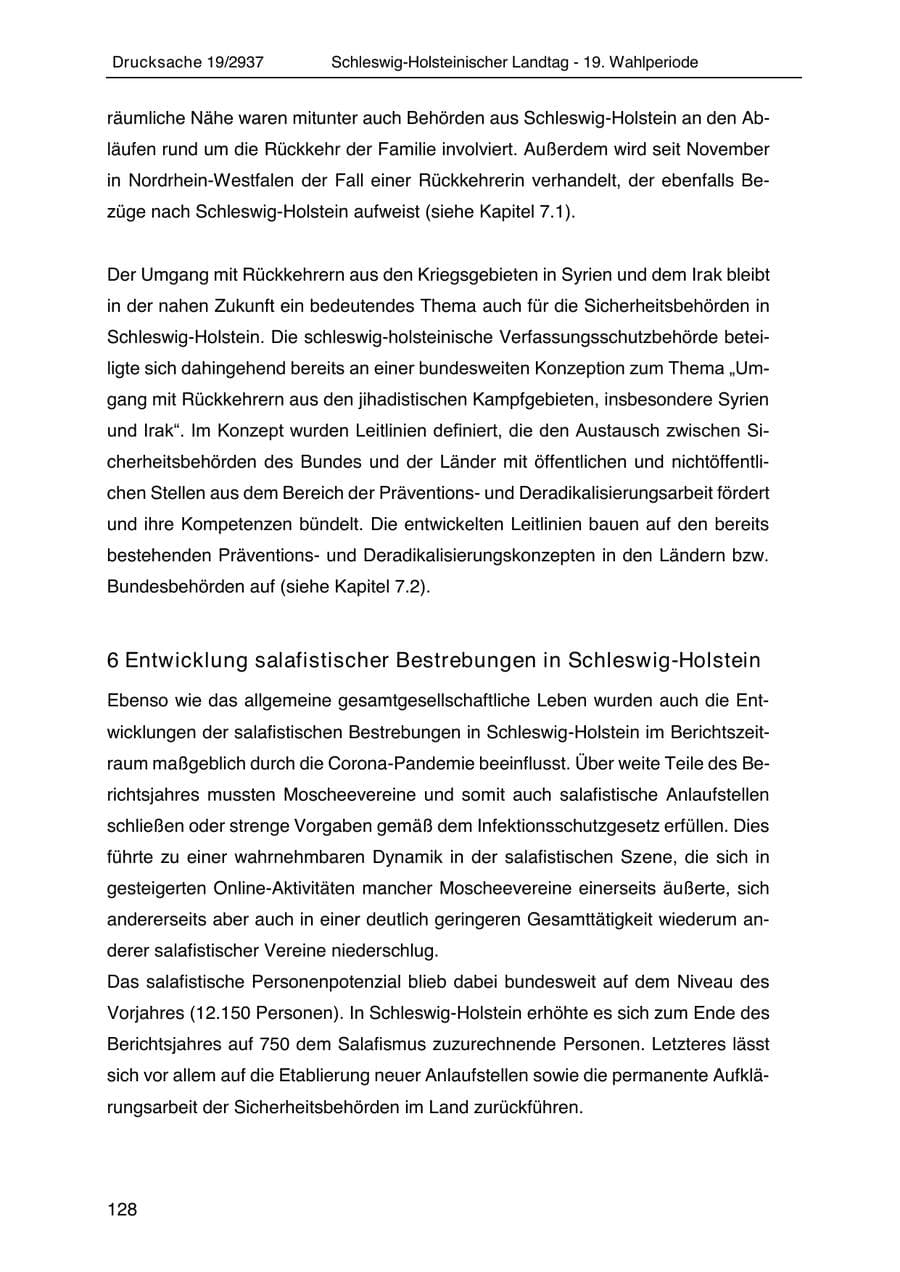 Seite 140 des Verfassungsschutzbericht 2020 Schleswig-Holstein