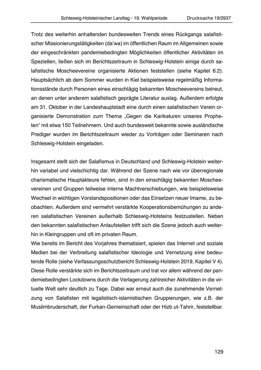 Seite 141 des Verfassungsschutzbericht 2020 Schleswig-Holstein