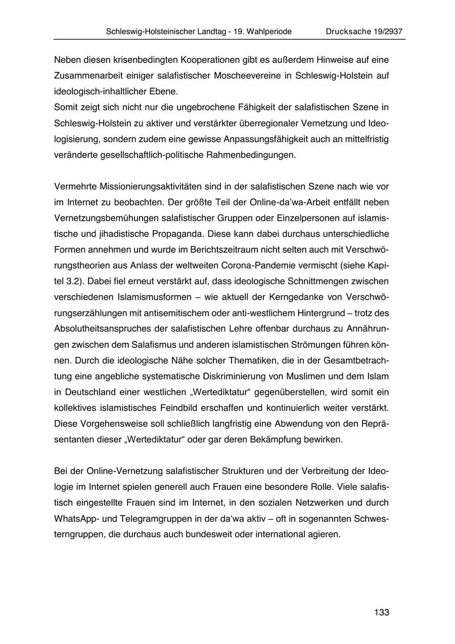Seite 145 des Verfassungsschutzbericht 2020 Schleswig-Holstein