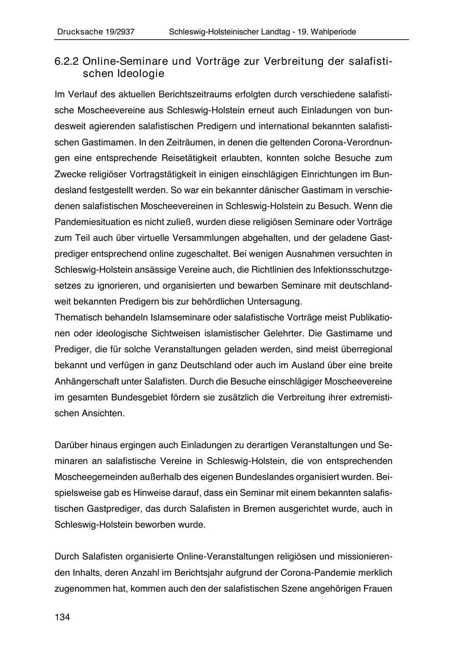 Seite 146 des Verfassungsschutzbericht 2020 Schleswig-Holstein