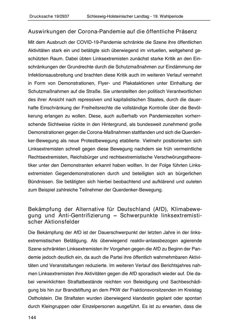 Seite 156 des Verfassungsschutzbericht 2020 Schleswig-Holstein