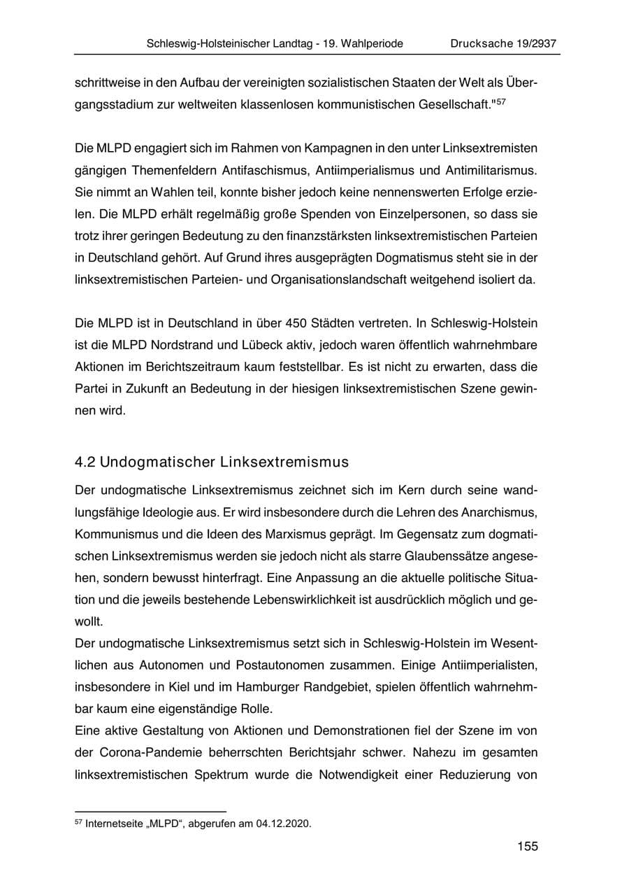 Seite 167 des Verfassungsschutzbericht 2020 Schleswig-Holstein