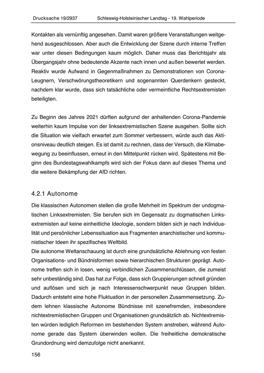 Seite 168 des Verfassungsschutzbericht 2020 Schleswig-Holstein