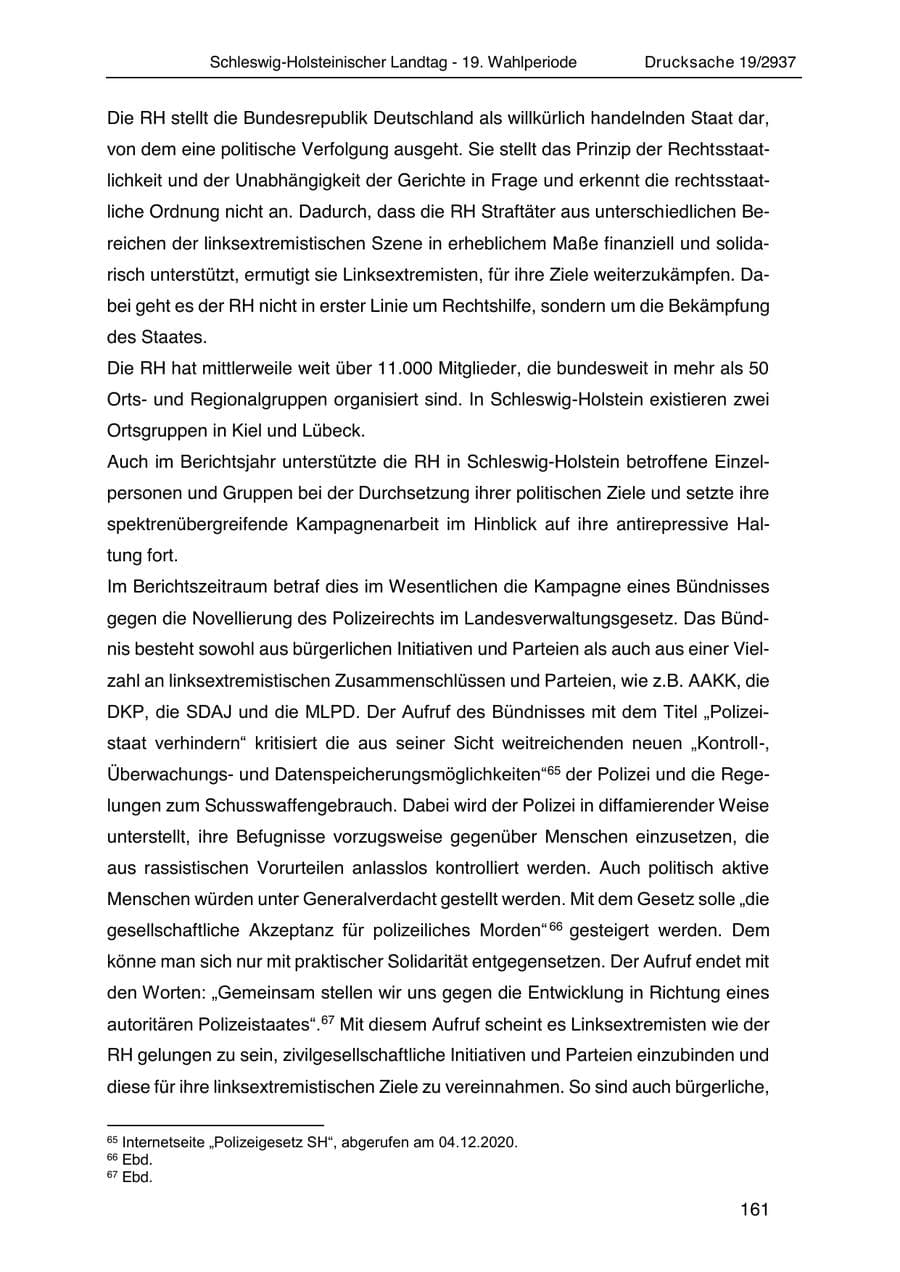 Seite 173 des Verfassungsschutzbericht 2020 Schleswig-Holstein