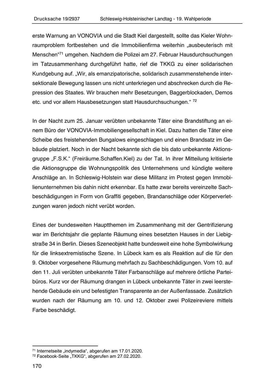 Seite 182 des Verfassungsschutzbericht 2020 Schleswig-Holstein