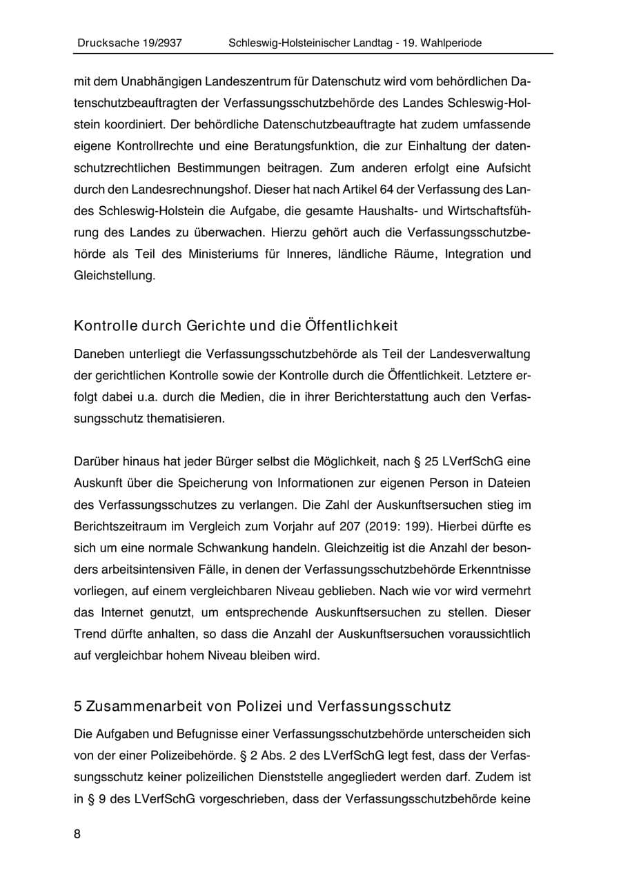 Seite 20 des Verfassungsschutzbericht 2020 Schleswig-Holstein