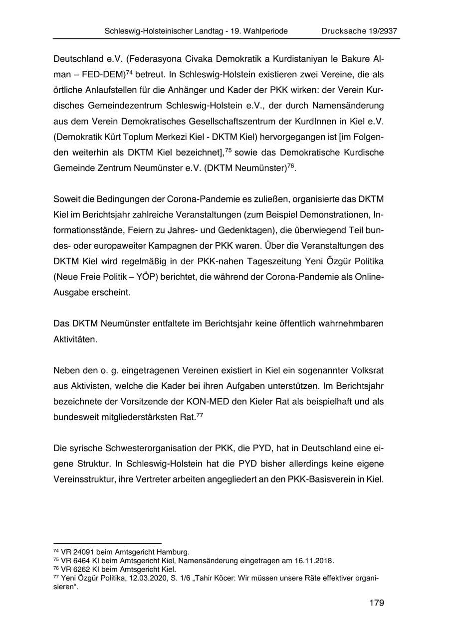 Seite 191 des Verfassungsschutzbericht 2020 Schleswig-Holstein