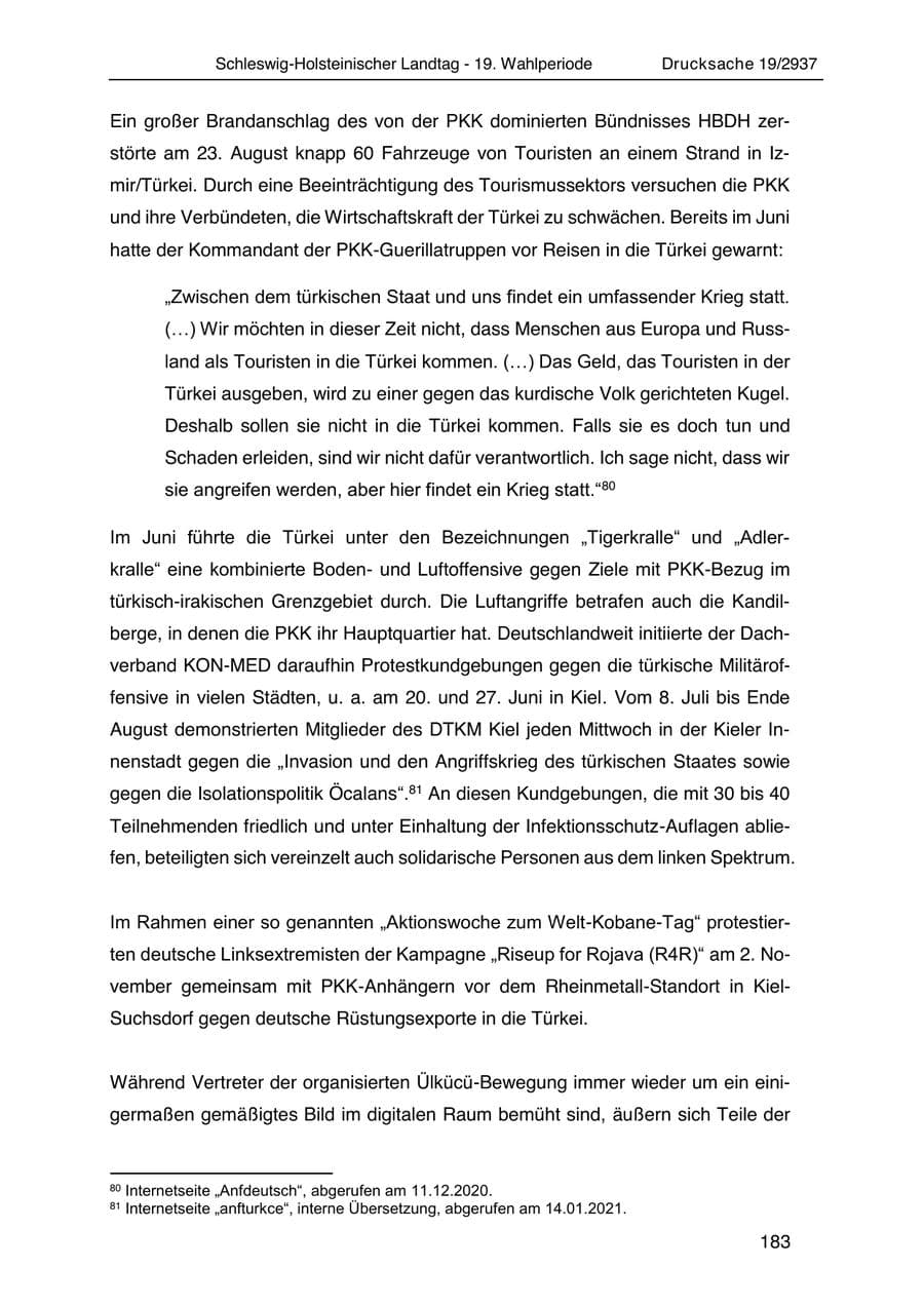 Seite 195 des Verfassungsschutzbericht 2020 Schleswig-Holstein