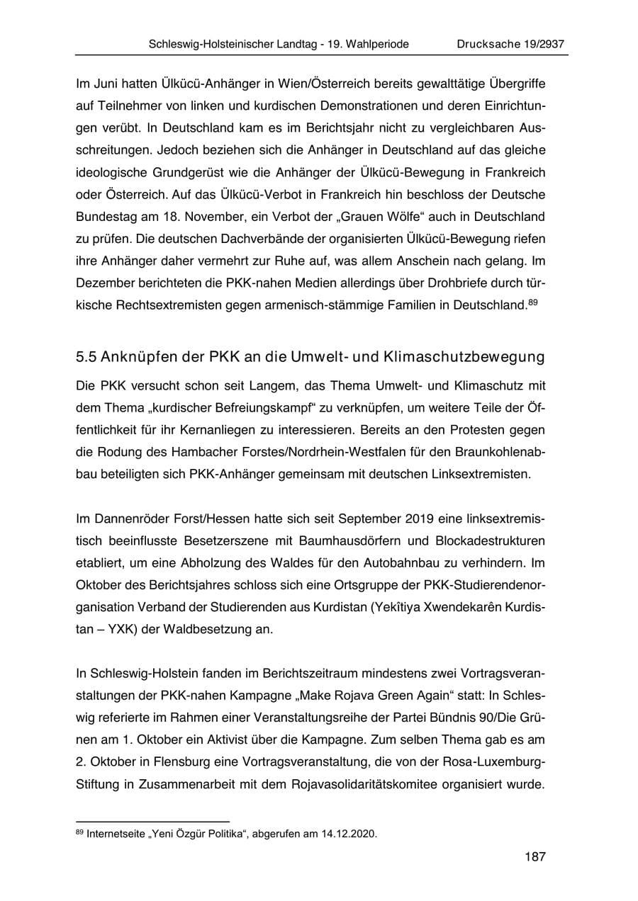 Seite 199 des Verfassungsschutzbericht 2020 Schleswig-Holstein