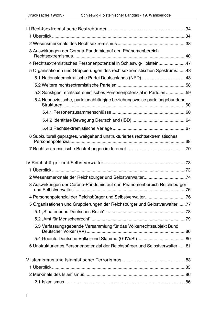 Seite 4 des Verfassungsschutzbericht 2020 Schleswig-Holstein