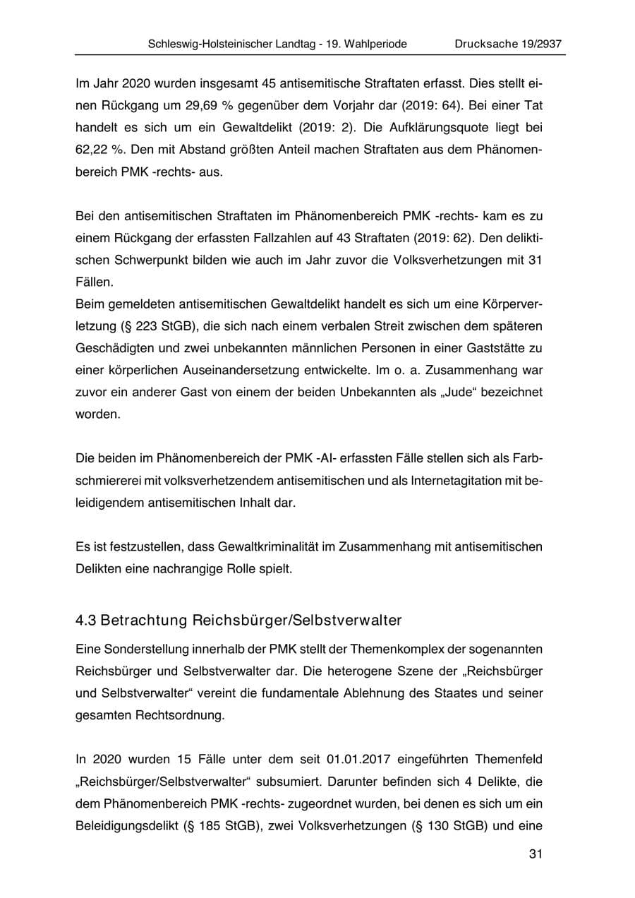 Seite 43 des Verfassungsschutzbericht 2020 Schleswig-Holstein