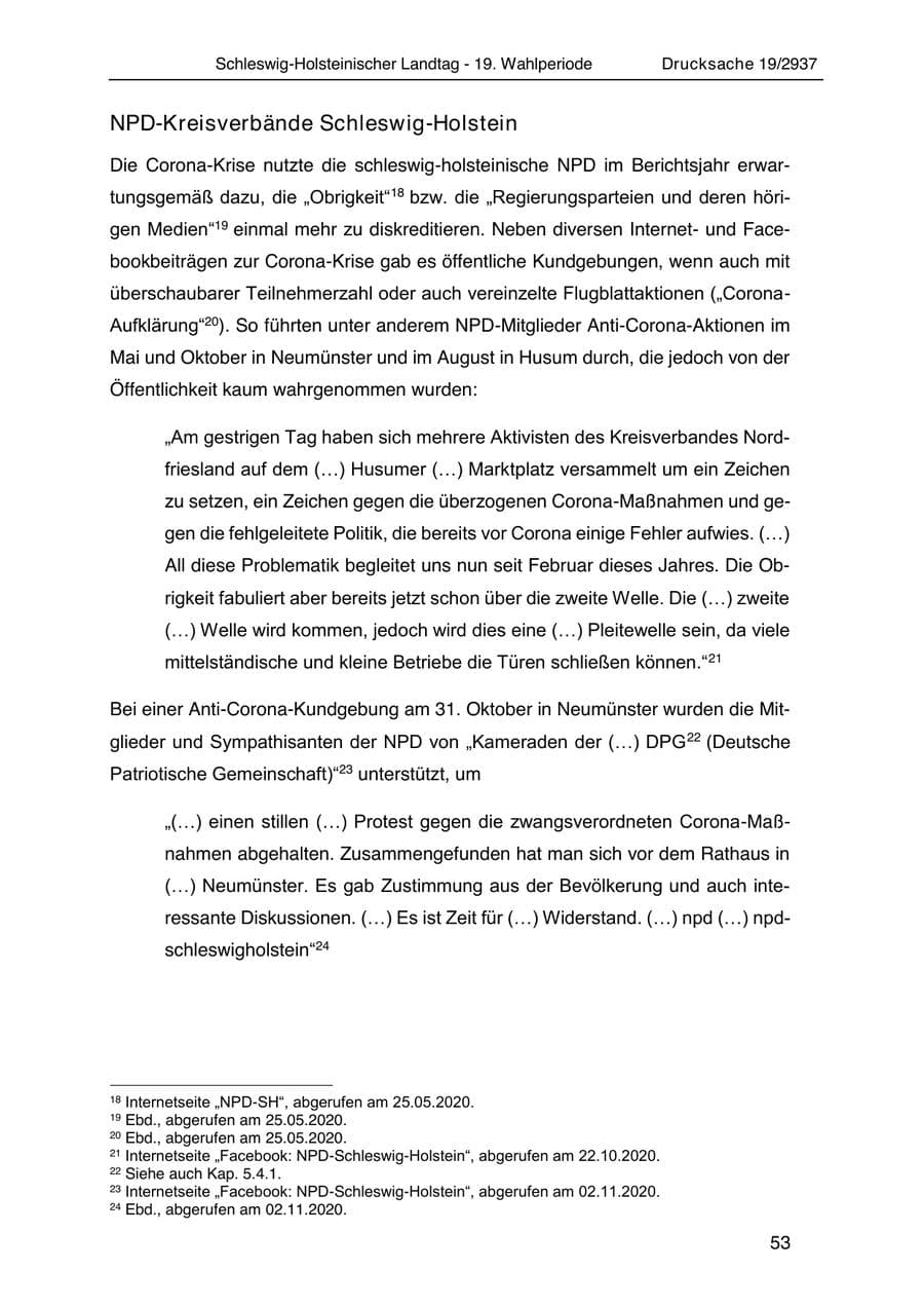 Seite 65 des Verfassungsschutzbericht 2020 Schleswig-Holstein