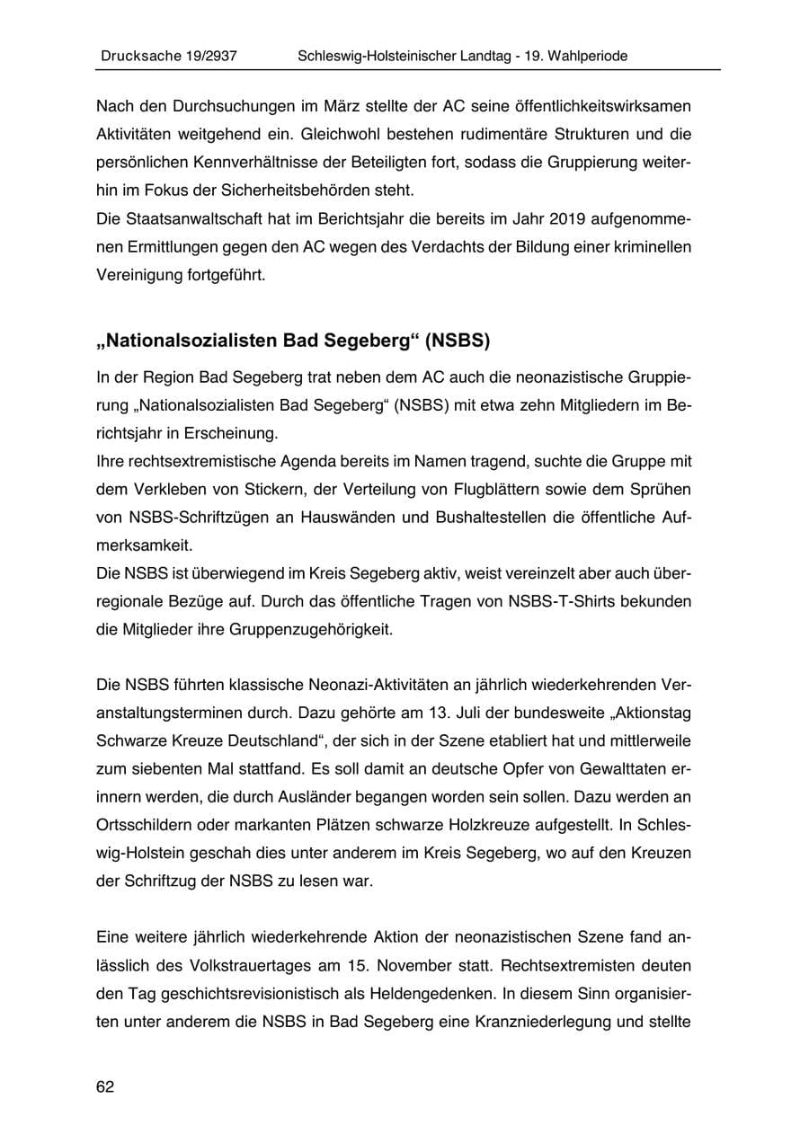 Seite 74 des Verfassungsschutzbericht 2020 Schleswig-Holstein