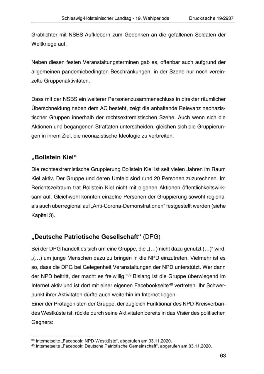 Seite 75 des Verfassungsschutzbericht 2020 Schleswig-Holstein