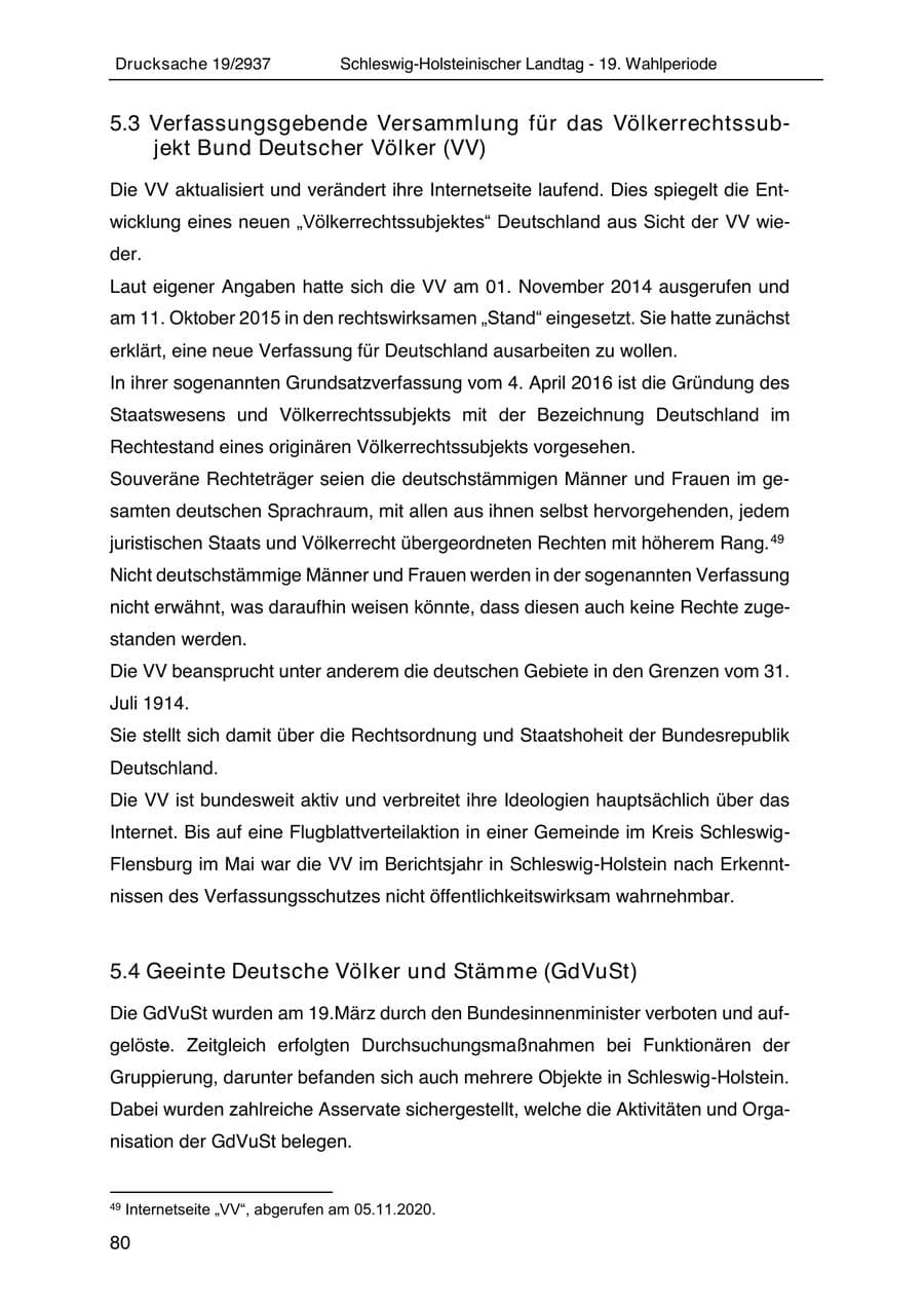 Seite 92 des Verfassungsschutzbericht 2020 Schleswig-Holstein