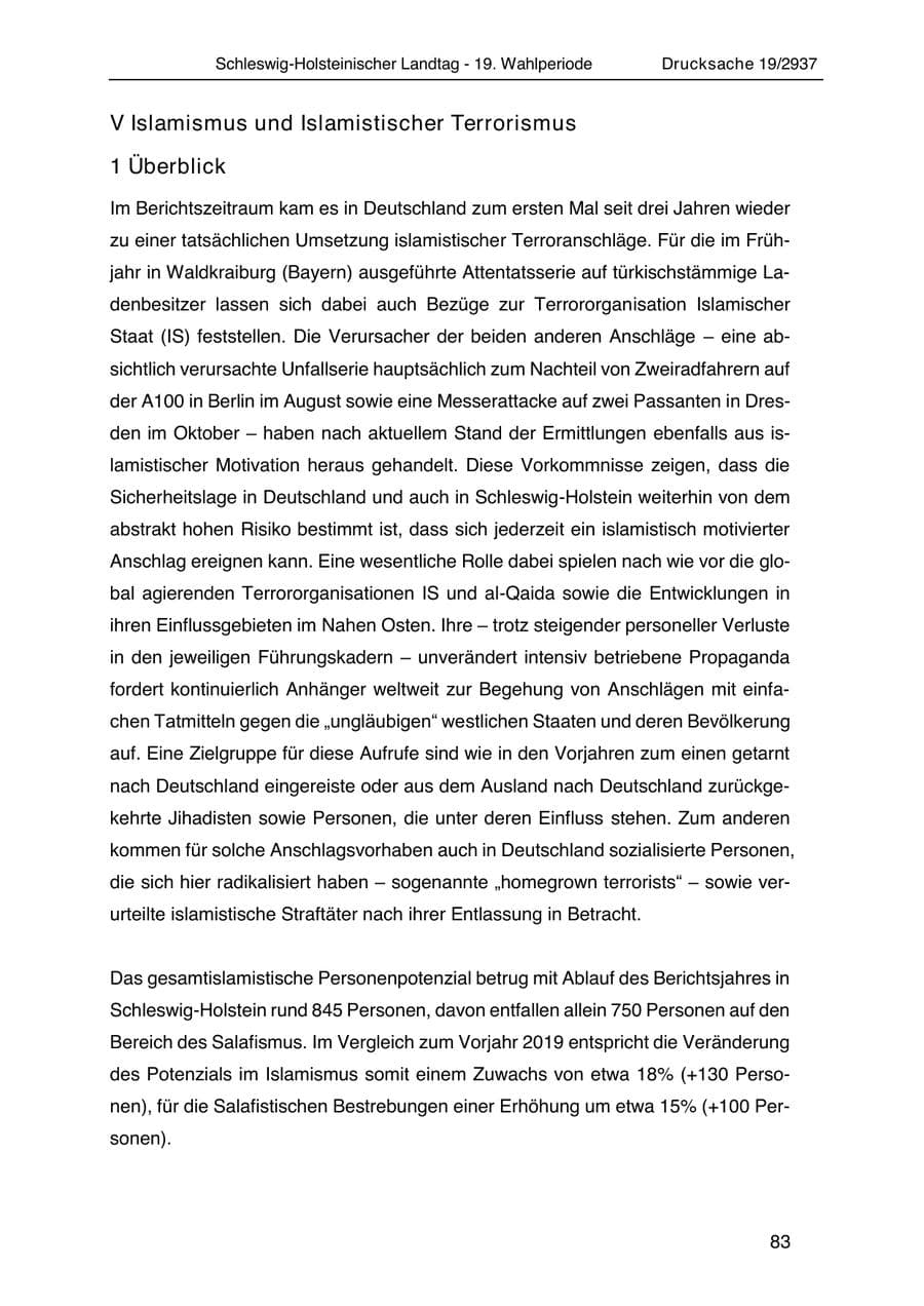 Seite 95 des Verfassungsschutzbericht 2020 Schleswig-Holstein