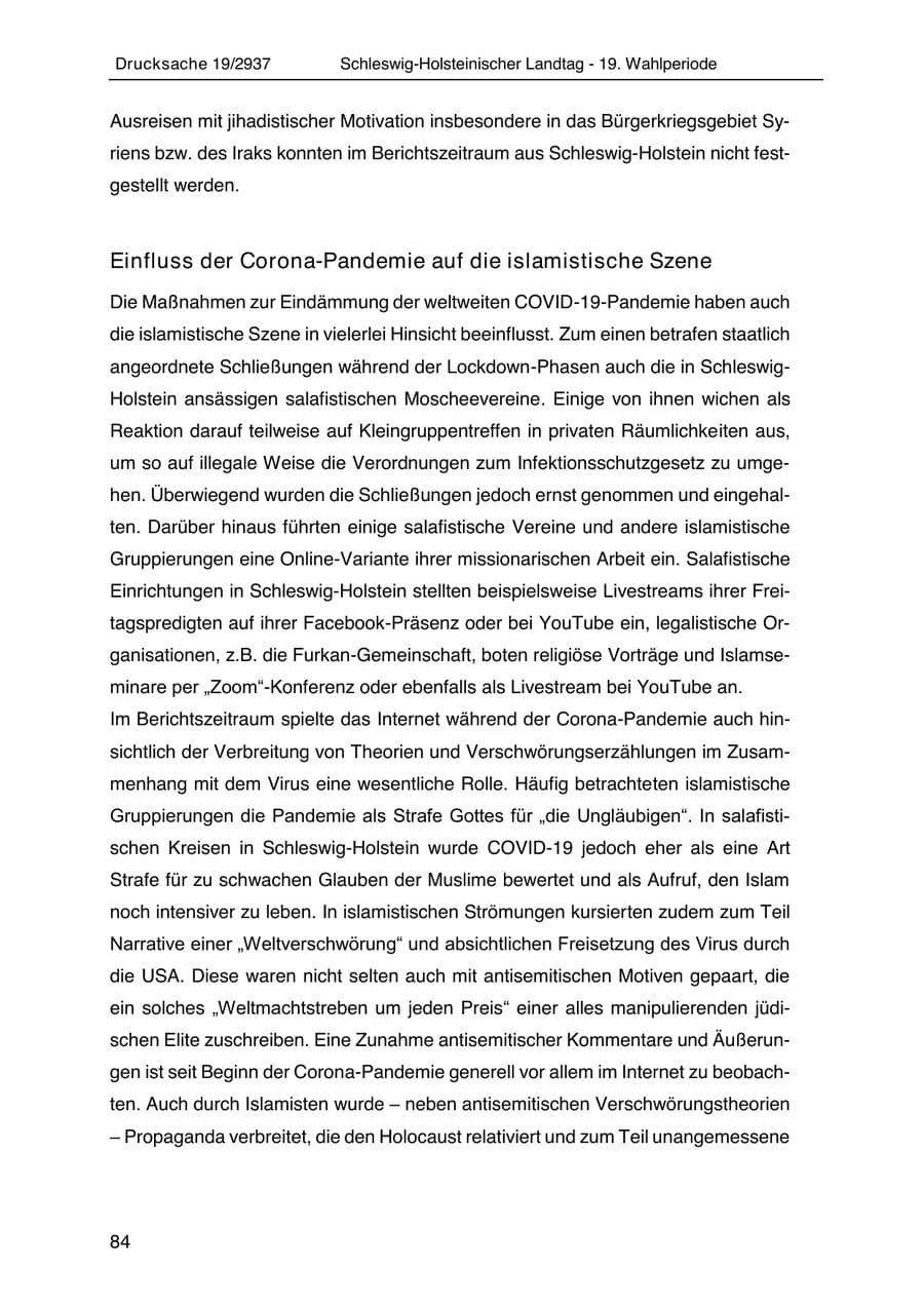 Seite 96 des Verfassungsschutzbericht 2020 Schleswig-Holstein