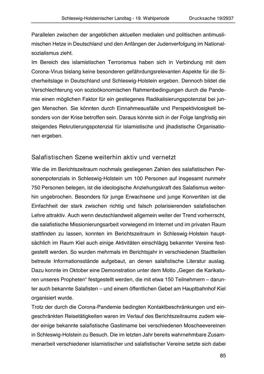 Seite 97 des Verfassungsschutzbericht 2020 Schleswig-Holstein