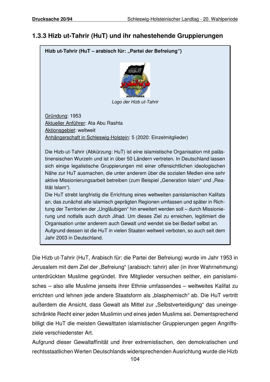 Seite 105 des Verfassungsschutzbericht 2021 Schleswig-Holstein