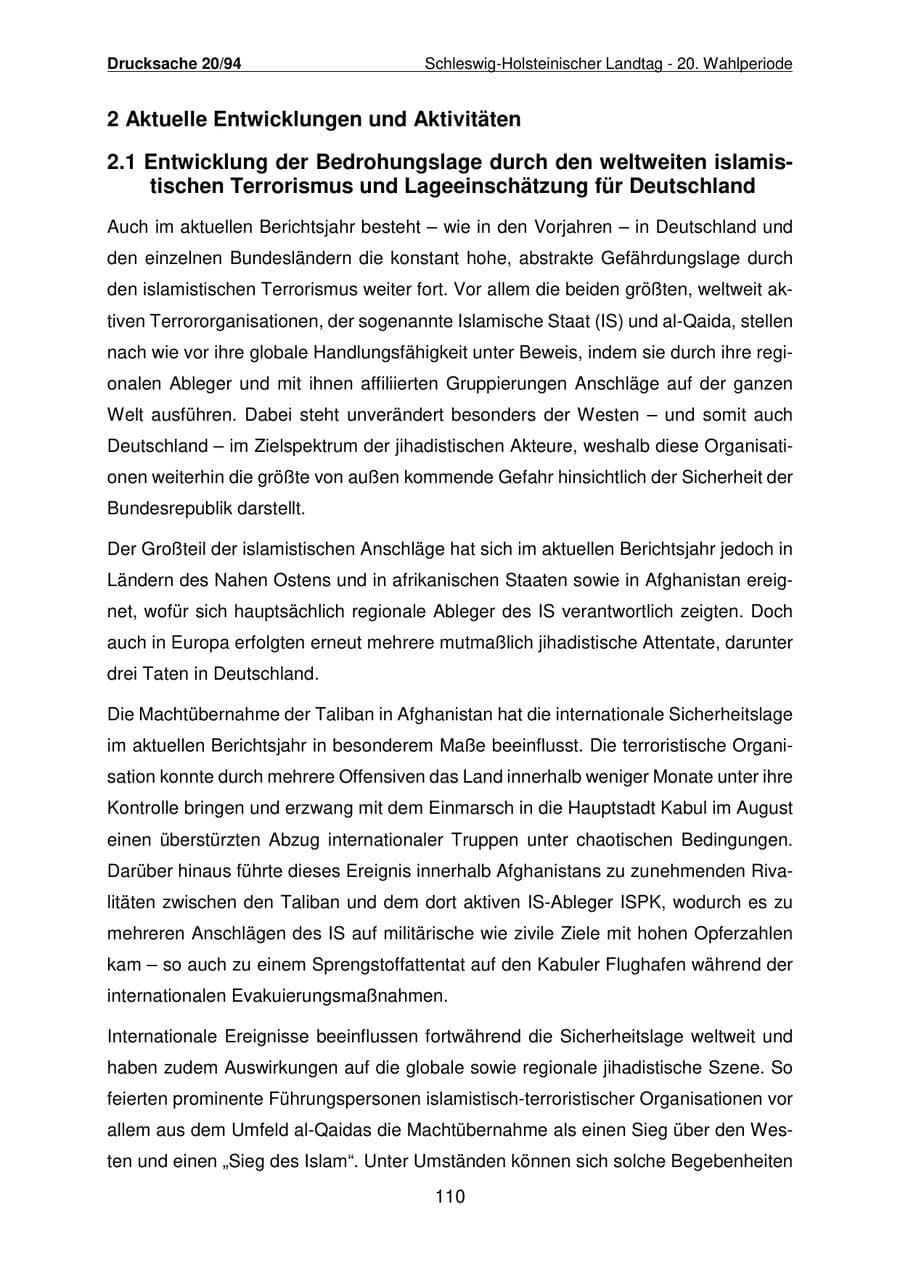 Seite 111 des Verfassungsschutzbericht 2021 Schleswig-Holstein