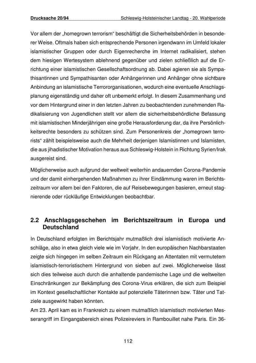 Seite 113 des Verfassungsschutzbericht 2021 Schleswig-Holstein