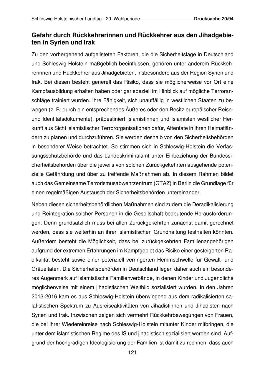 Seite 122 des Verfassungsschutzbericht 2021 Schleswig-Holstein