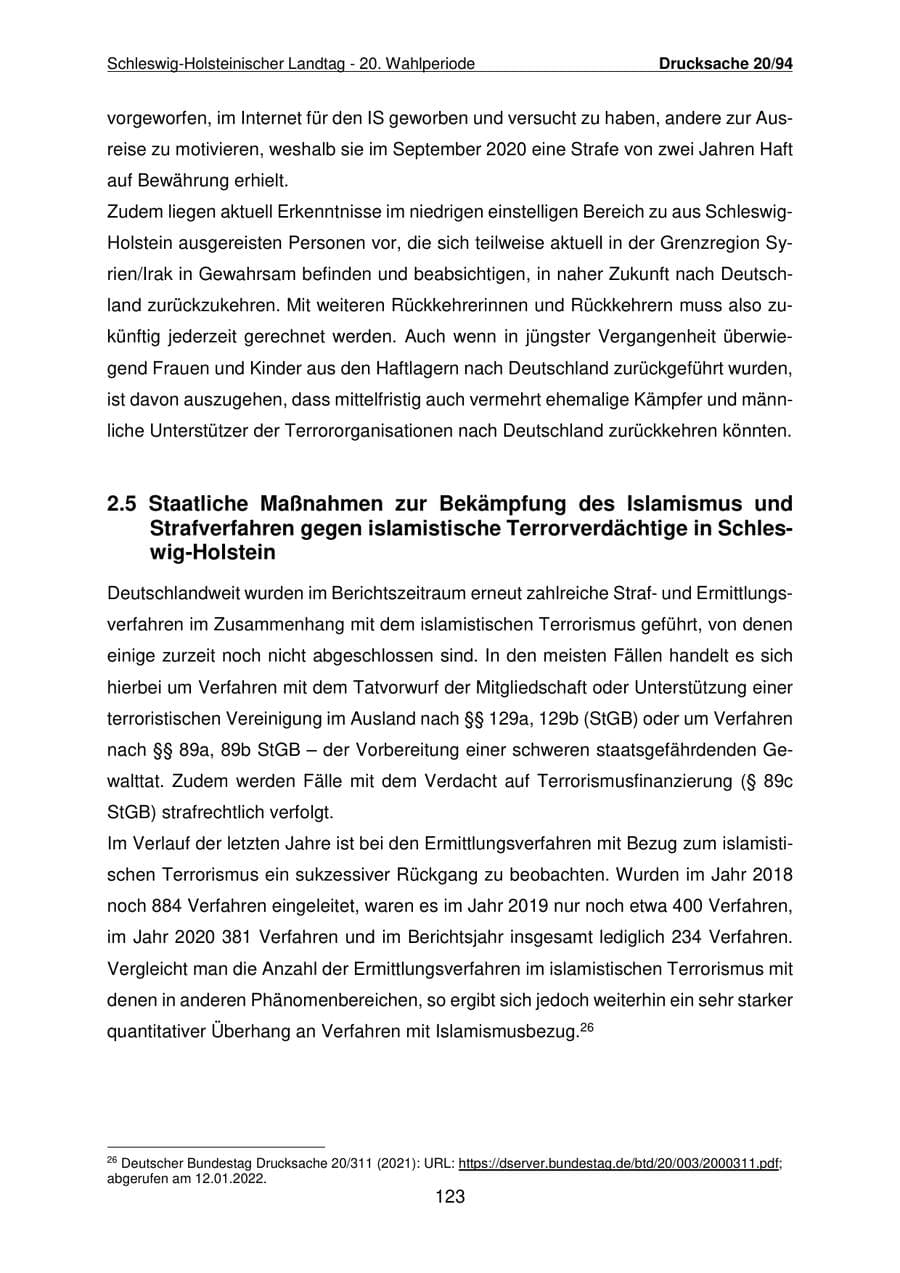 Seite 124 des Verfassungsschutzbericht 2021 Schleswig-Holstein