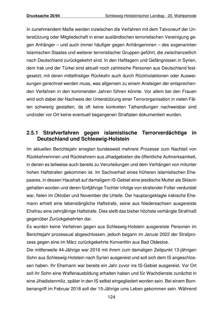 Seite 125 des Verfassungsschutzbericht 2021 Schleswig-Holstein