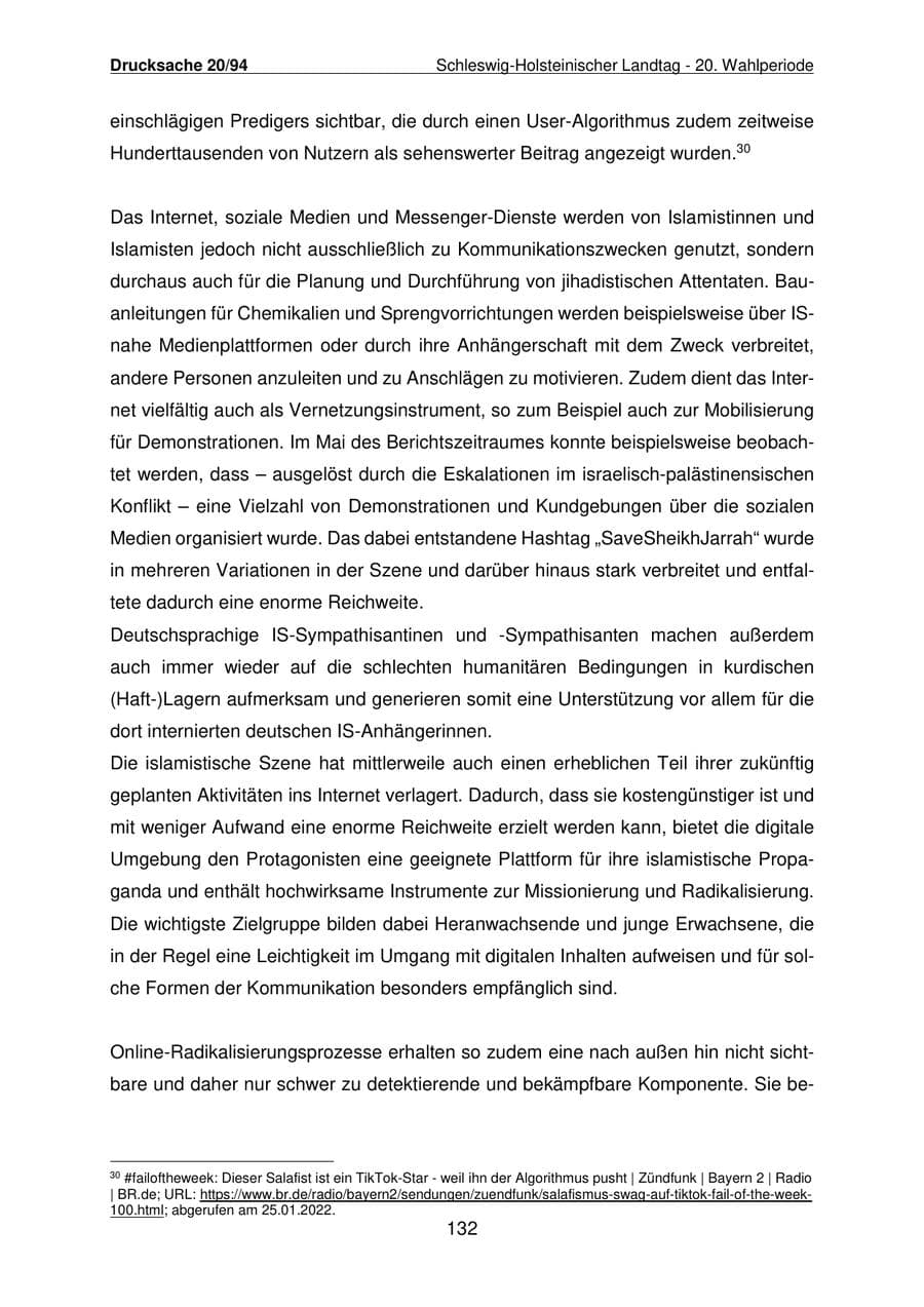 Seite 133 des Verfassungsschutzbericht 2021 Schleswig-Holstein