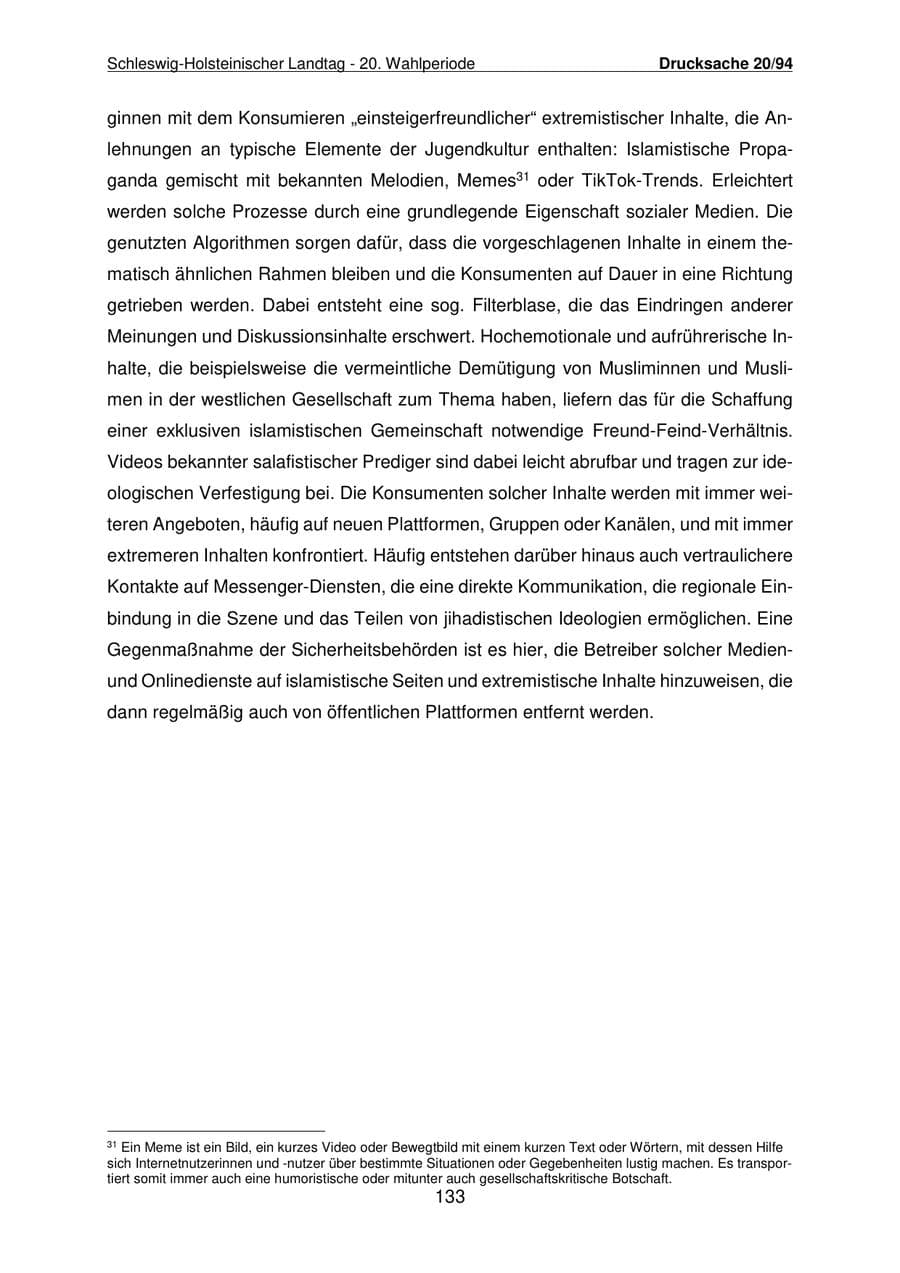 Seite 134 des Verfassungsschutzbericht 2021 Schleswig-Holstein